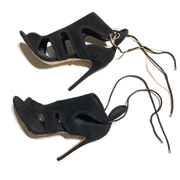 Topshop Black Suede Stiletto Tie Cord Feature High Heeled Sandals Size 7 - Picture 5 of 12